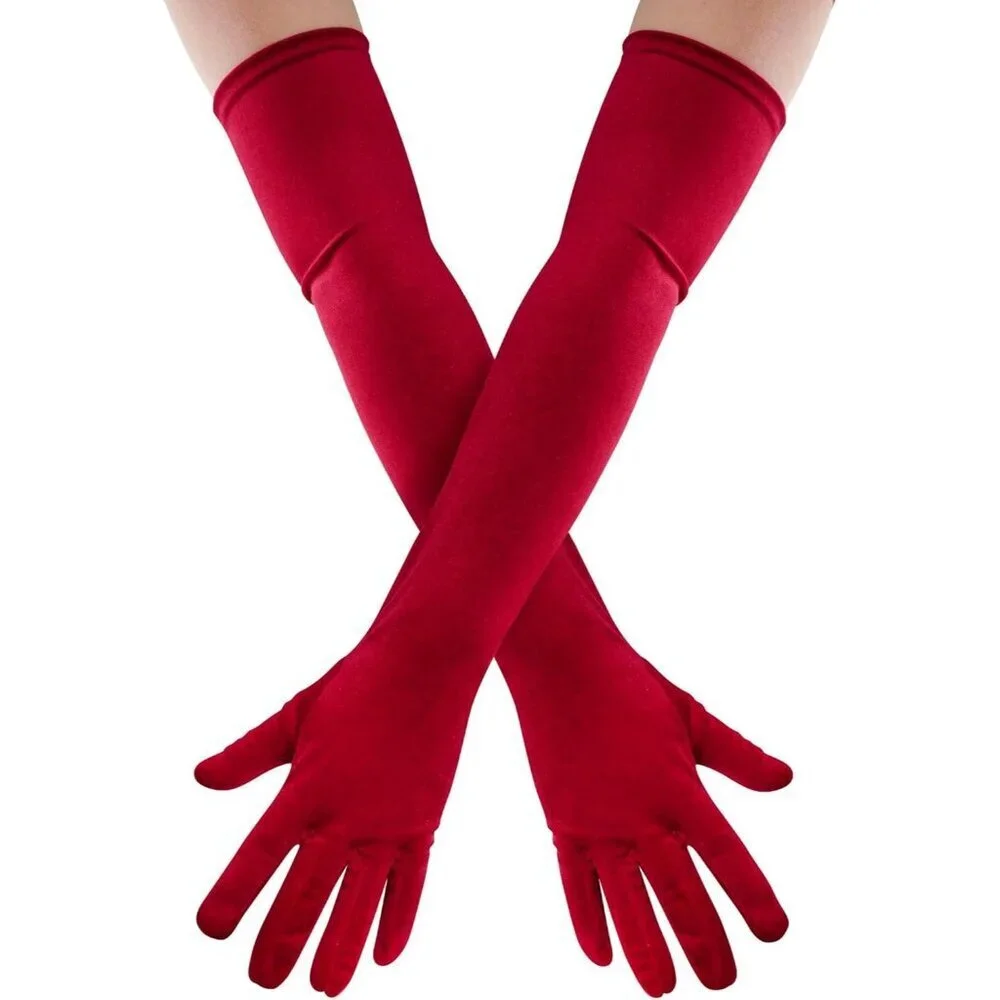 Women's Wine Red Velvet Long Gloves Elbow Length Costume Flapper Evening Banquet